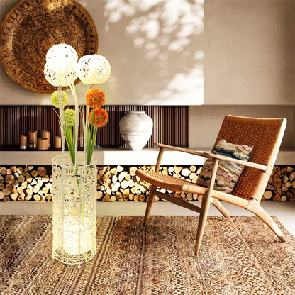 Rattan Floor Lamp, Tall Standing Lantern with Dandelion Flowers or Rattan Balls