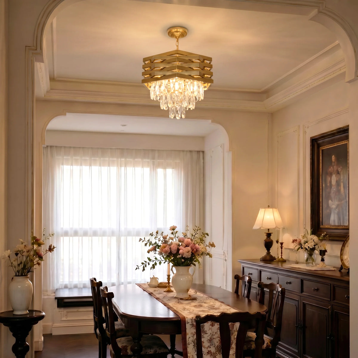 Gold Raindrop Crystal Chandelier, 5-Light, Adjustable Chain
