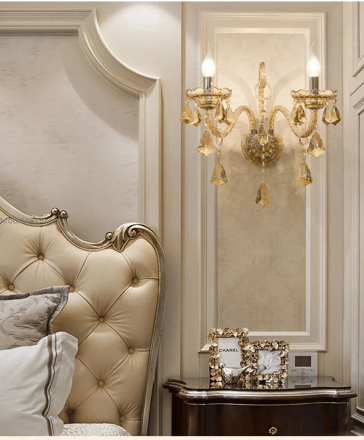 Cognac Elegance Crystal Candle Wall Sconce