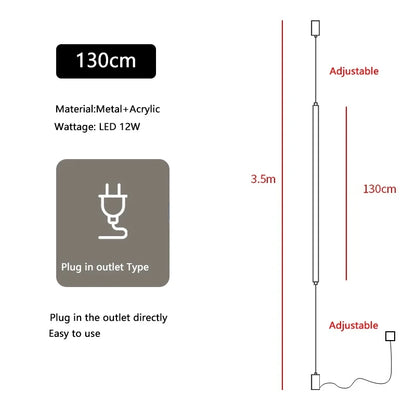 Hanging Floor Lamp Italy Design Black Long Linear Pendant Light