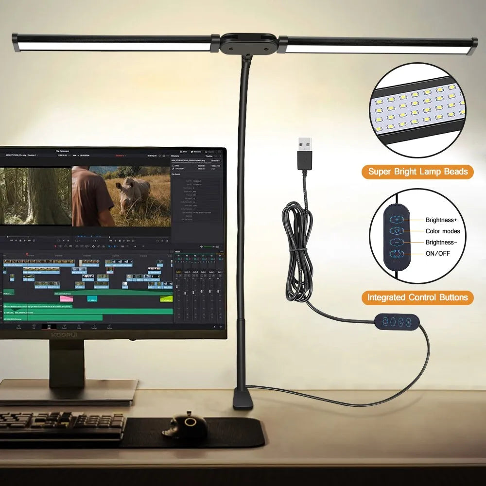 FlexiGlow LED Clamp Desk Lamp - 3 Modes & Dimmable
