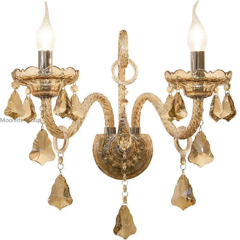 Cognac Elegance Crystal Candle Wall Sconce