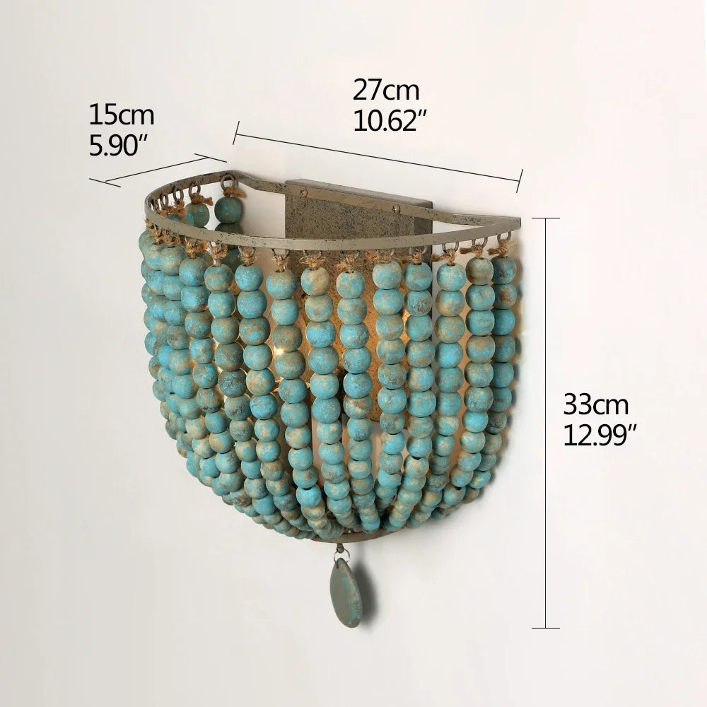 Wood Bead Wall Sconce, Boho Basket Shade