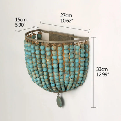 Wood Bead Wall Sconce, Boho Basket Shade