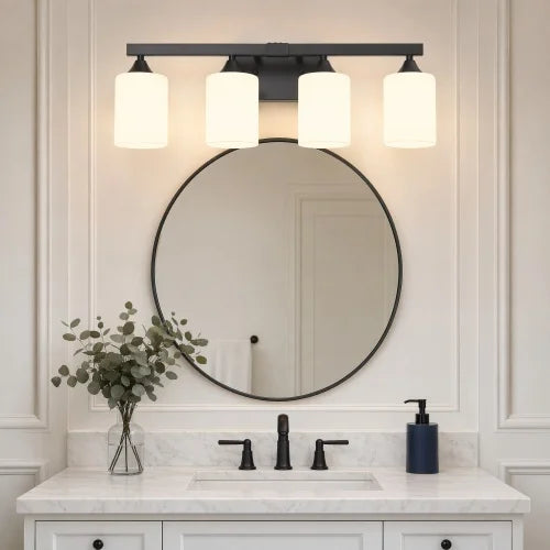 Matte Black Vanity Light with Frosted Glass — 3, 4 or 5 Lights