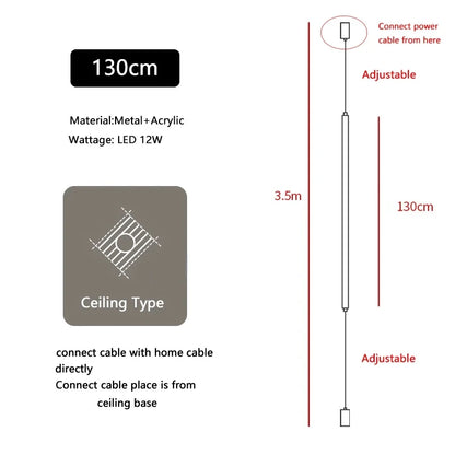 Hanging Floor Lamp Italy Design Black Long Linear Pendant Light