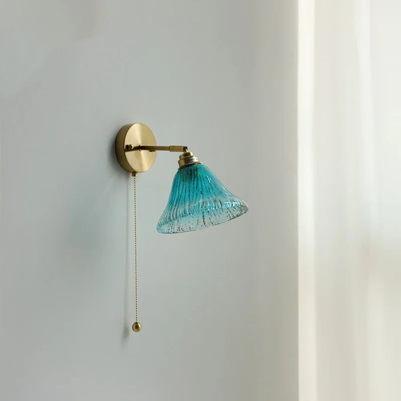 Nordic Blue Glass Pull Chain Wall Sconce Lamp
