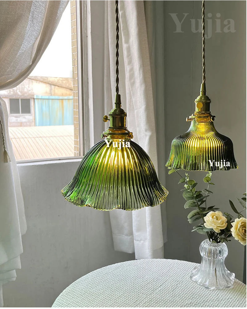 Green Glass Brass Pendant