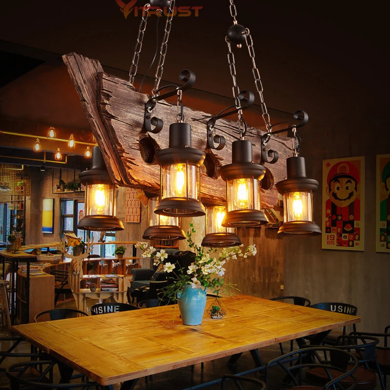 Wood Industrial Chandelier