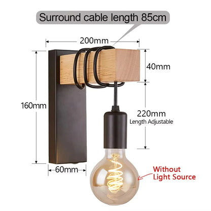 Retro Wood Industrial Wall Lamp
