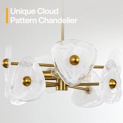 4-Light Gold Chandelier with Cloud-Pattern Glass Shades