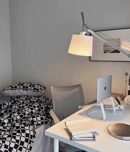 Elegant White Shade Table Lamp - Versatile Silver Design