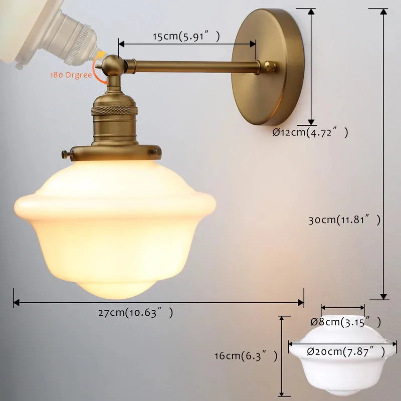 Rustic Vintage Wall Sconce with Milk Glass Shade