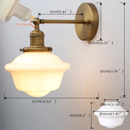 Rustic Vintage Wall Sconce with Milk Glass Shade