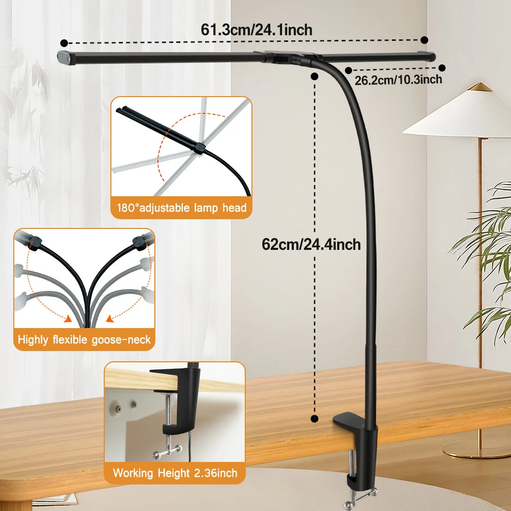 FlexiGlow LED Clamp Desk Lamp - 3 Modes & Dimmable