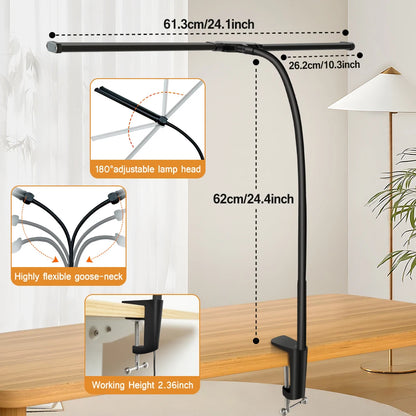 FlexiGlow LED Clamp Desk Lamp - 3 Modes & Dimmable