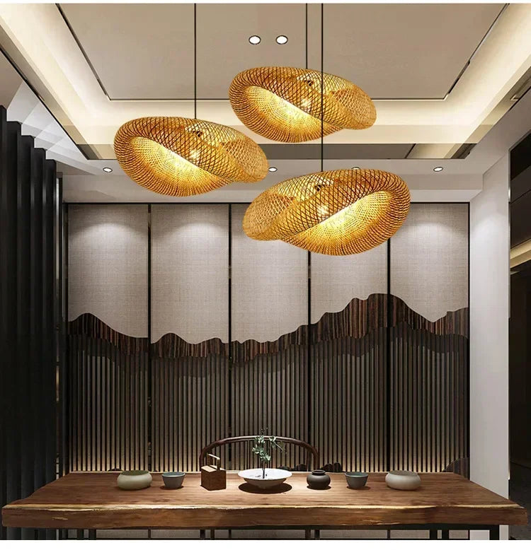 Large Woven Bamboo Pendant