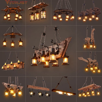 Wood Industrial Chandelier