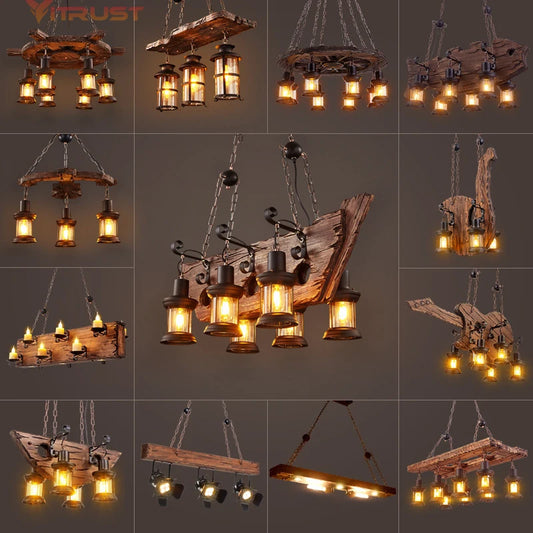 Wood Industrial Chandelier