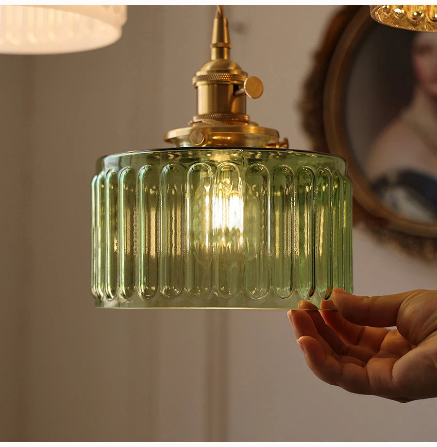 Green Glass Brass Pendant