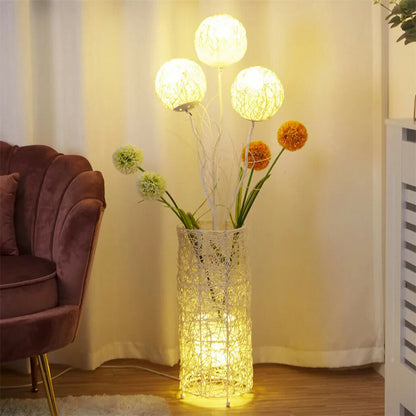 Rattan Floor Lamp, Tall Standing Lantern with Dandelion Flowers or Rattan Balls
