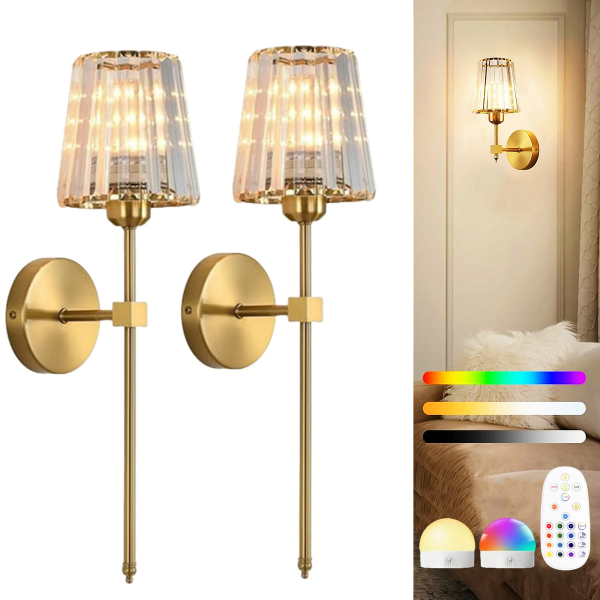 Wireless Crystal Wall Sconce