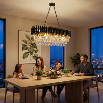 Black & Gold 3-Tier Oval Crystal Chandelier, 120 cm