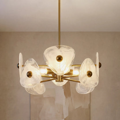 4-Light Gold Chandelier with Cloud-Pattern Glass Shades