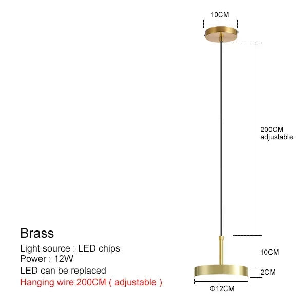 Nordic Brass LED Pendant Lamp - Minimalist Design