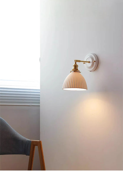 Vintage Porcelain Wall Sconce with Brass Arm