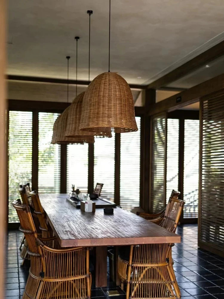 New Rattan Ceiling Chandelier Restaurant Retro Style Bar