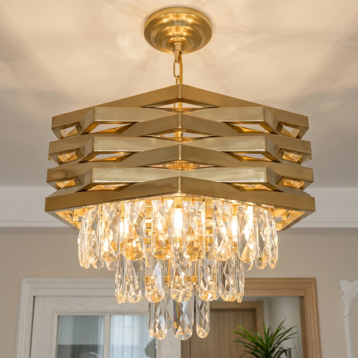 Gold Raindrop Crystal Chandelier, 5-Light, Adjustable Chain