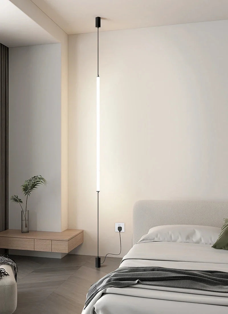 Hanging Floor Lamp Italy Design Black Long Linear Pendant Light