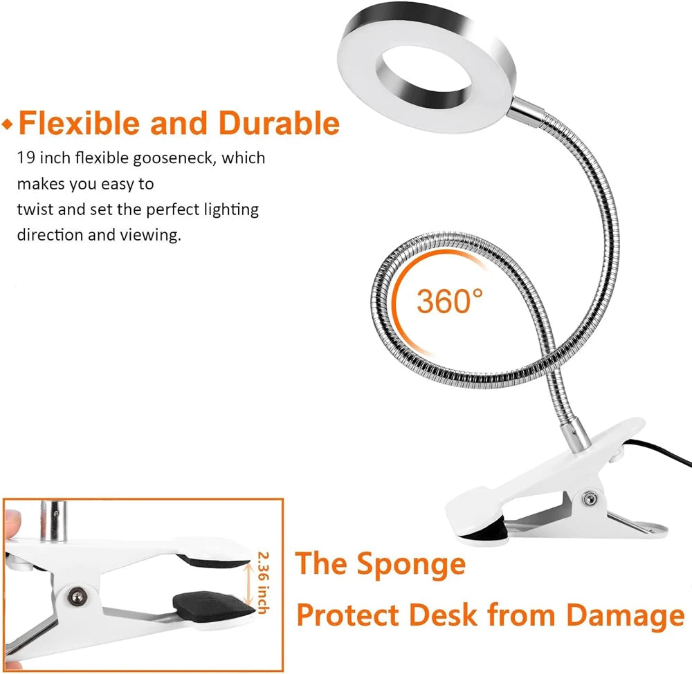 FlexiGlow 360° LED Clip-On Desk Lamp