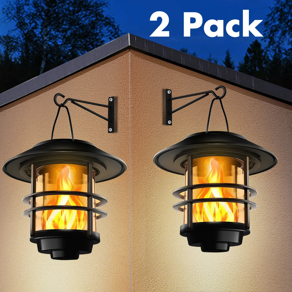 FlickerGlow Solar Wall Lanterns - 2Pack Sconce Lights