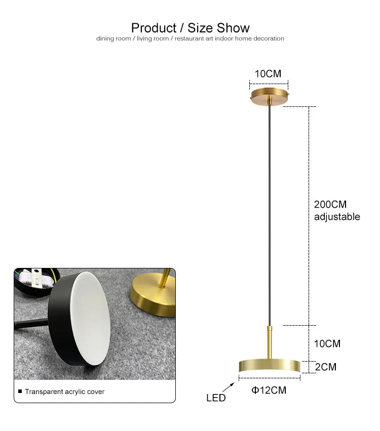 Nordic Brass LED Pendant Lamp - Minimalist Design