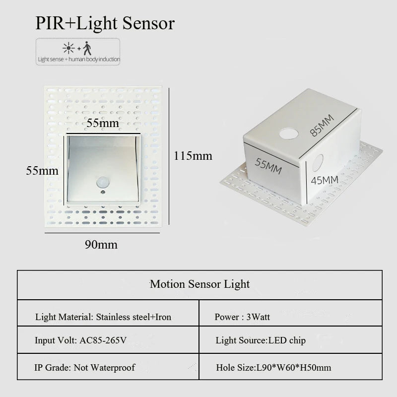 Frameless LED Stair Lamps with Motion Sensor