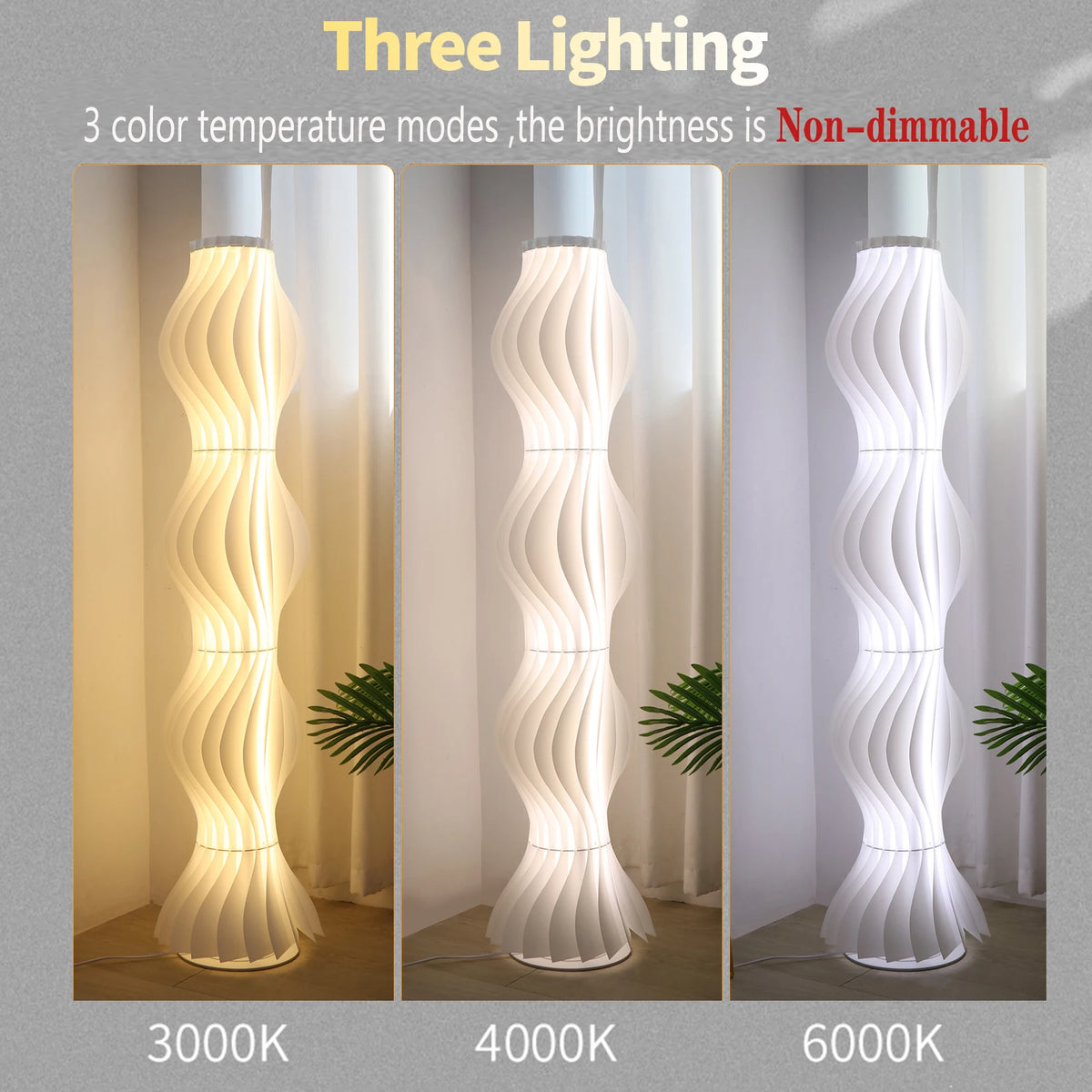 Tall Wave LED Floor Lamp, 170 cm, Dimmable 3-Color
