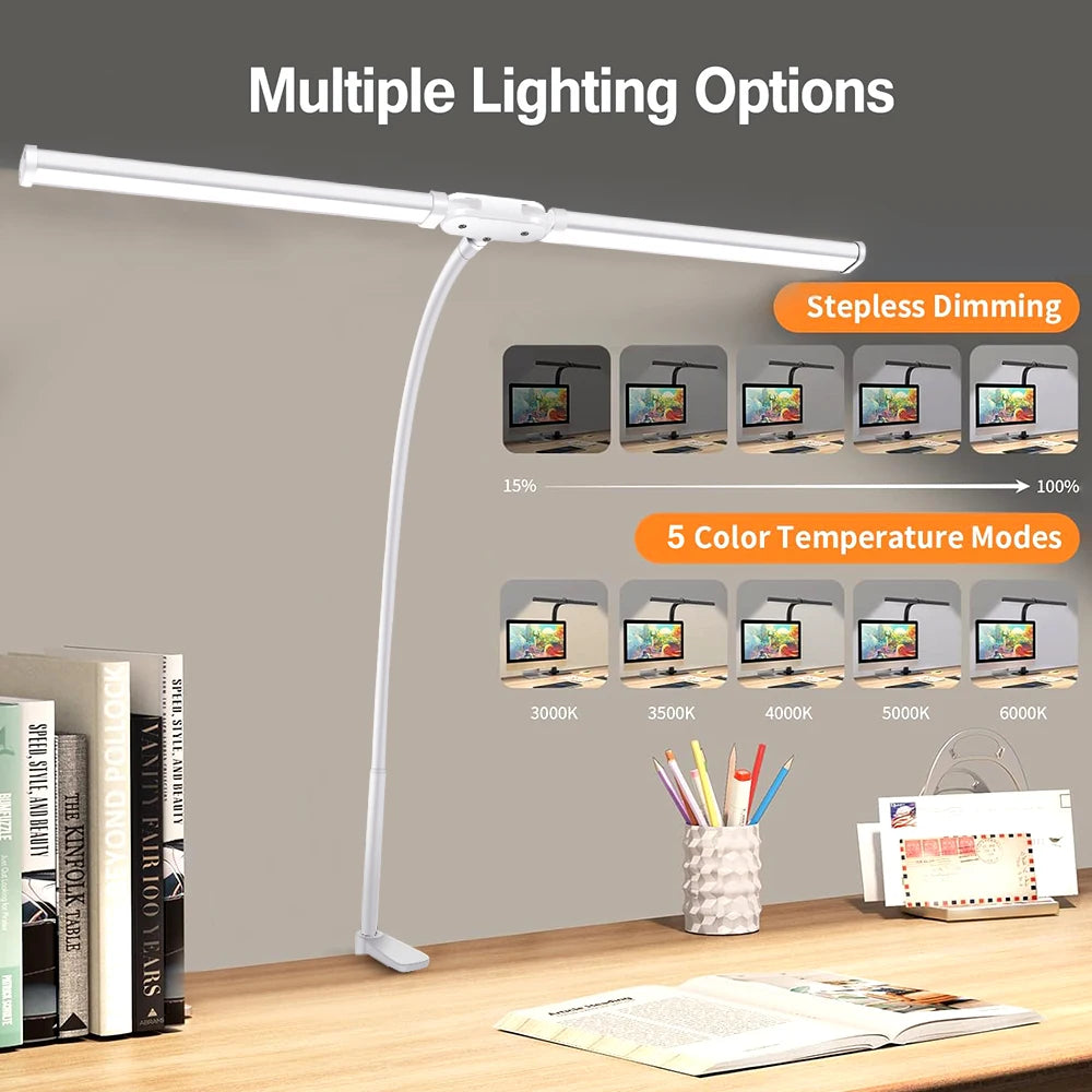 FlexiGlow LED Clamp Desk Lamp - 3 Modes & Dimmable