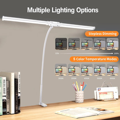 FlexiGlow LED Clamp Desk Lamp - 3 Modes & Dimmable