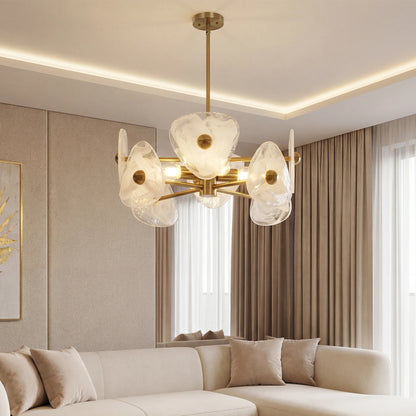 4-Light Gold Chandelier with Cloud-Pattern Glass Shades