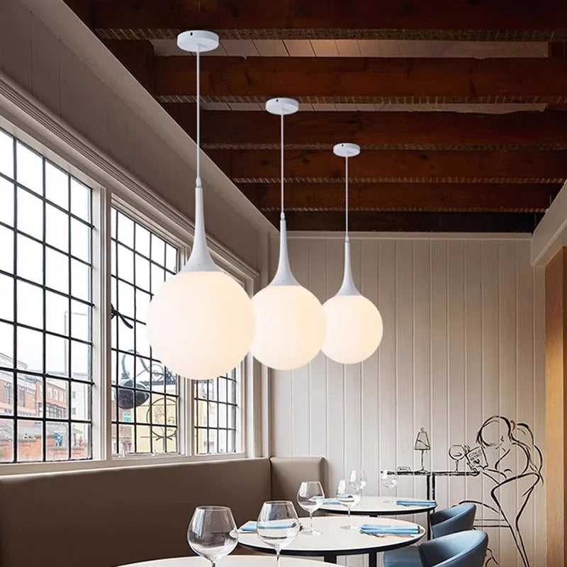 WADBTY White Glass Ball Pendant Lights