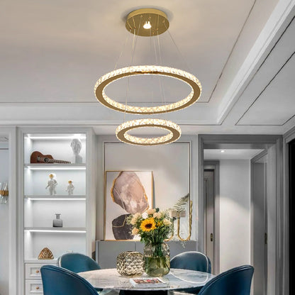 2-Ring Crystal LED Pendant Chandelier