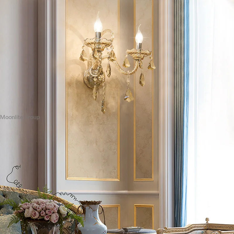 Cognac Elegance Crystal Candle Wall Sconce