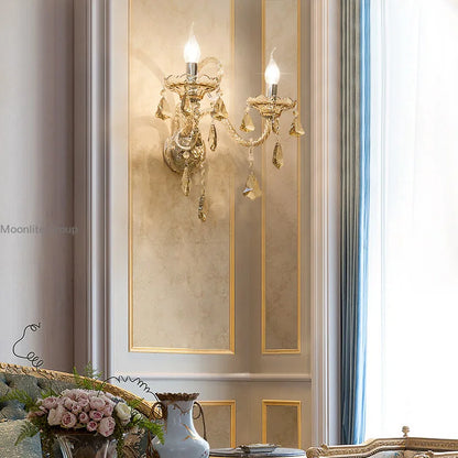 Cognac Elegance Crystal Candle Wall Sconce