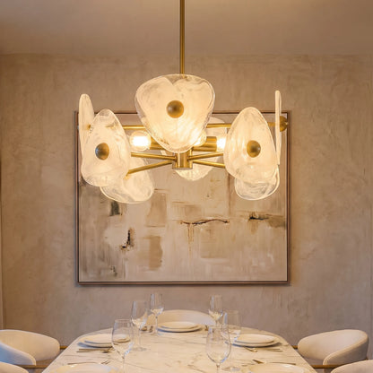 4-Light Gold Chandelier with Cloud-Pattern Glass Shades