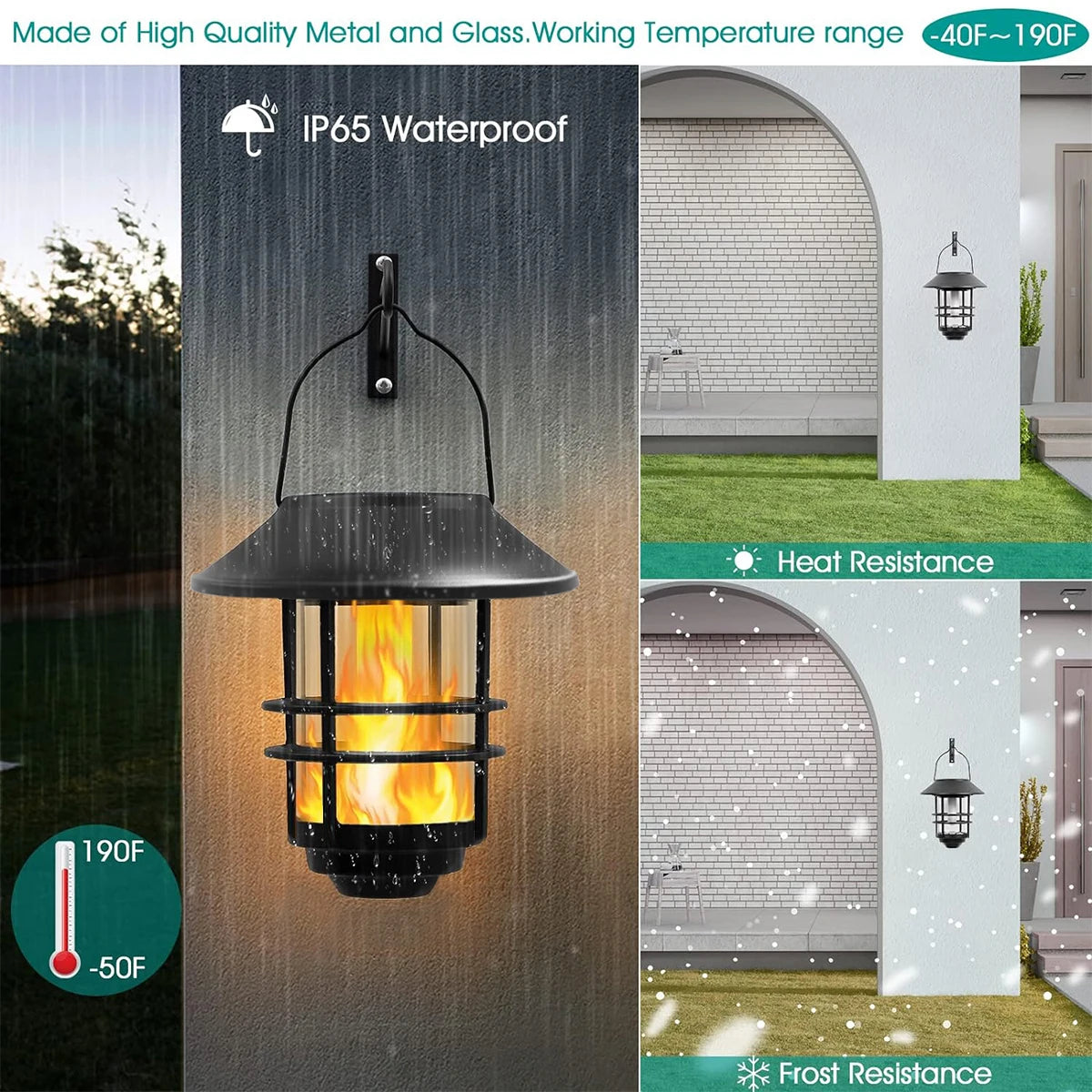 FlickerGlow Solar Wall Lanterns - 2Pack Sconce Lights