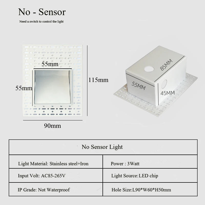 Frameless LED Stair Lamps with Motion Sensor