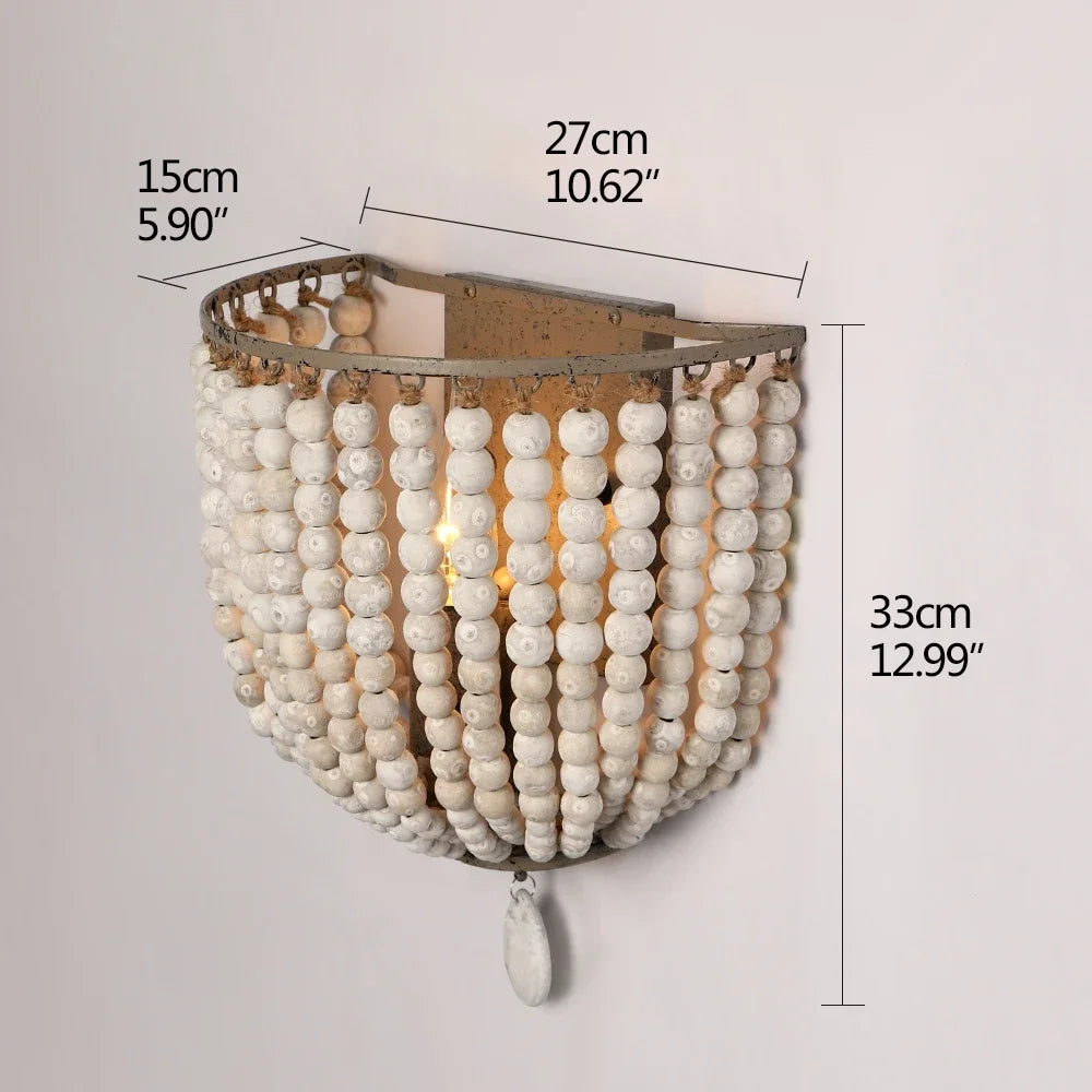 Wood Bead Wall Sconce, Boho Basket Shade