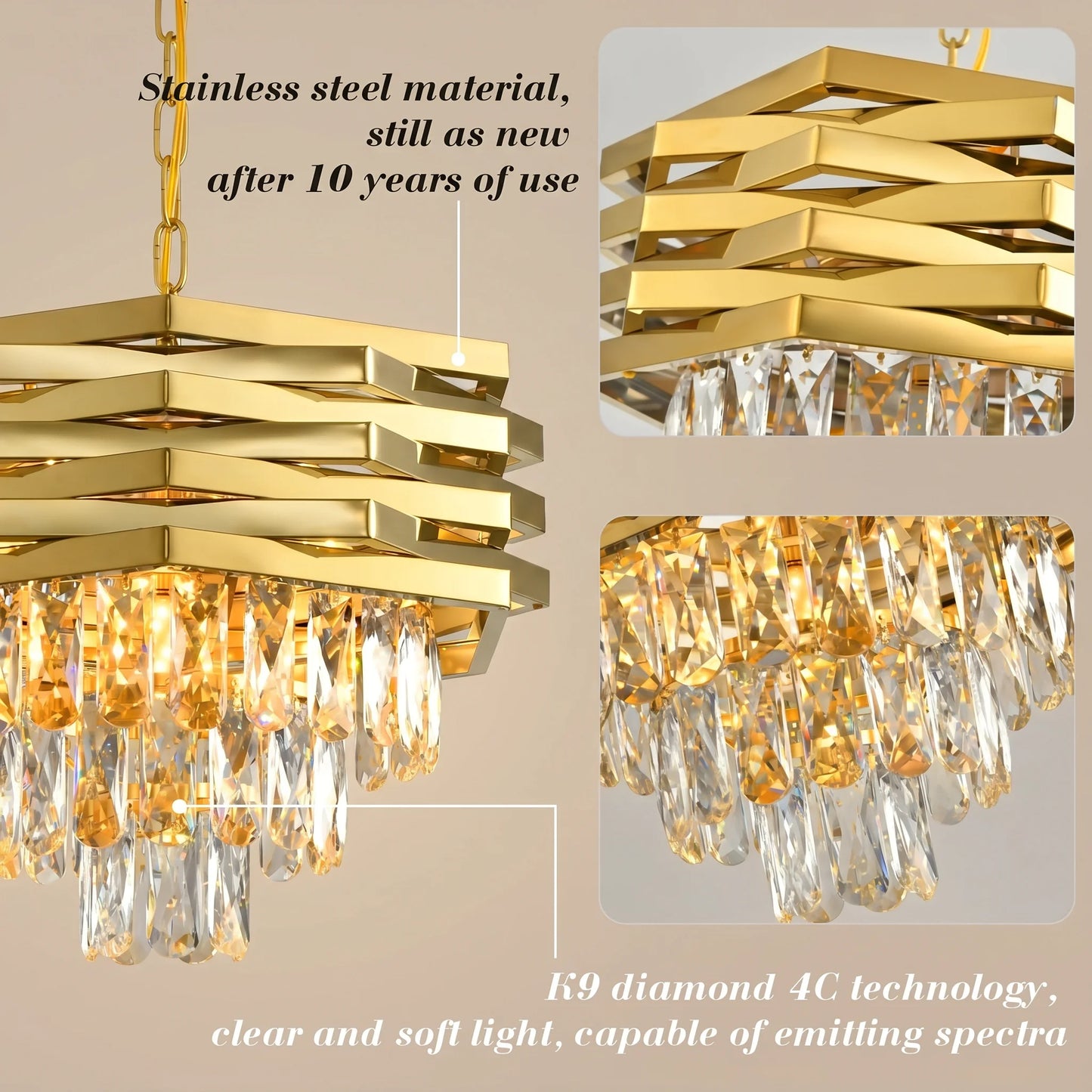 Gold Raindrop Crystal Chandelier, 5-Light, Adjustable Chain